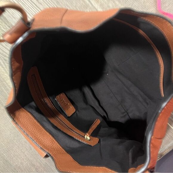 J.Jill Leather Hobo Satchel Black Lining Fold Over Clasp Faux Leather NWT - Picture 9 of 11